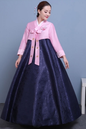 Hanbok Hàn Quốc Áo Hồng Váy Xanh Gấm