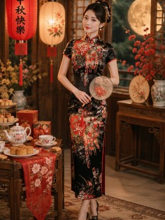 Sườn Xám Thượng Hải Đen Dài