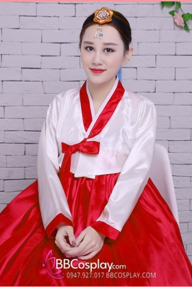 Hanbok Hàn Quốc Giá Rẻ Áo Trắng Váy Đỏ