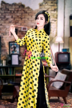 Áo Dài Cô Ba Sài Gòn Vàng Chấm Bi