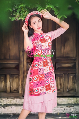 Áo Dài Cô Ba Sài Gòn Tone Hồng Váy Hồng