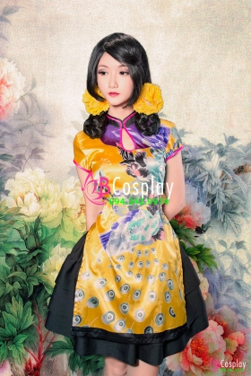 Qiloli Áo Vàng Hình Công Váy Đen