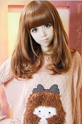 Tóc Giả Teen Girl Nâu Xoăn Nhẹ