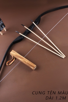 Cung Tên Gỗ Đen Dài 120Cm + Mũi Tên Gỗ Đầu Nhựa