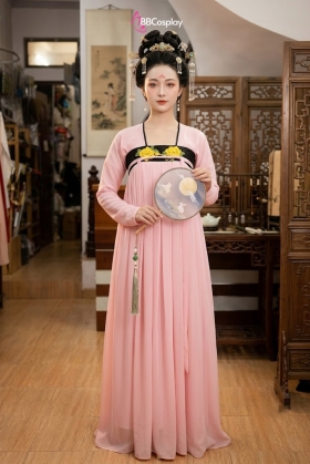 Trang Phục Hằng Nga Khánh Tường Vy - Chiết Ngực Màu Hồng Viền Đen