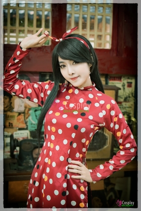 Áo Dài Cô Ba Sài Gòn Đỏ Chấm Bi