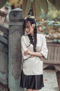Đồ Nữ Sinh Trung Quốc Áo Trắng Váy Đen - Tay Lửng