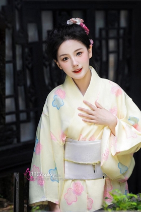 Áo Yukata Nắng Vàng Mùa Xuân Tặng Kèm Thắt Lưng