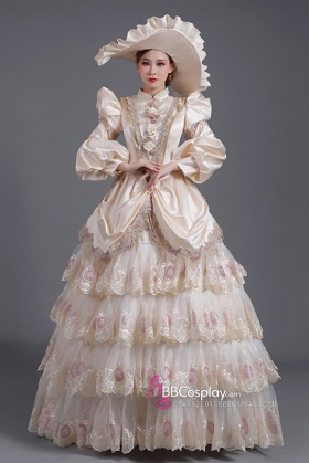 Đầm Châu Âu Boutique Hoàng Gia Anh Vàng Kem