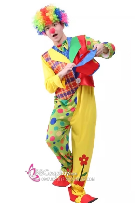 Trang Phục Chú Hề Áo Liền Quần Hoạ Tiết Nhiều Màu Mặc Vest Kèm Nón