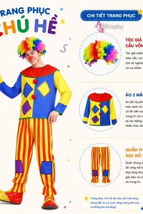 Trang Phục Chú Hề Nam Kiểu Áo Vá Nhiều Màu