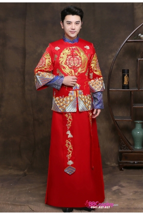Hỉ Phục Tân Lang Mẫu Vân Long - Hoạ Tiết Vàng Xanh Dương