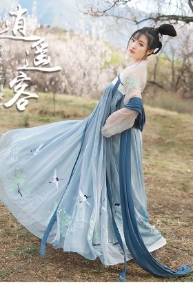 Hán Phục Bách Hạc Du Tiên Voan Thêu 100%