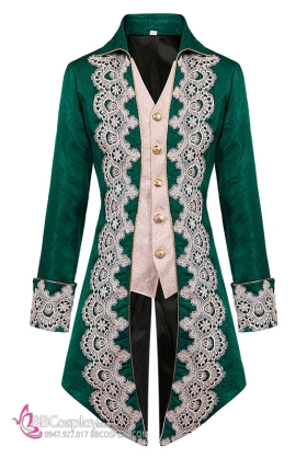 Vest Bá Tước Châu Âu May Kèm Ghilê Xanh Lá