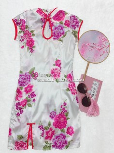 Sườn Xám Trắng Hoa Hồng Phi Size S