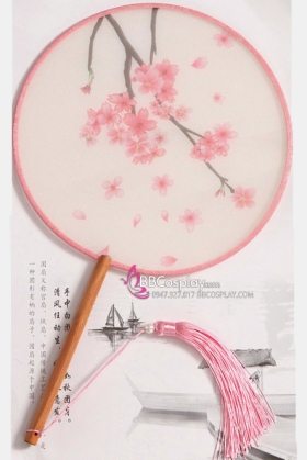 Quạt Tròn Cổ Trang Quạt Mỹ Nhân Hoa Đỏ Nền Trắng