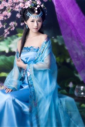 Trang Phục Hằng Nga - Xanh Viền Gấm Xanh